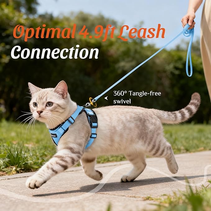 Dooradar Cat Harness and Leash Set, Escape Proof Safe Adjustable Kitten Vest Harnesses for Walking, Easy Control Soft Breathable Mesh Jacket with Reflective Strips for Cats, Light Blue, XXS