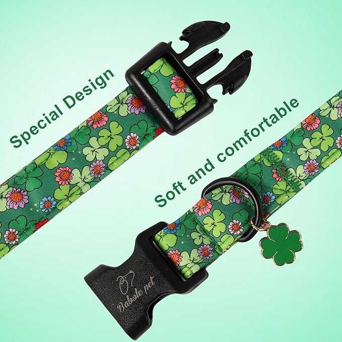 St Patricks Day Dog Collar for Small Dogs - Lucky Flower Shamrock Green Dog Collars, Cute Irish Clover Puppy Collar with Quick Release Buckle for Girls&Boys Dogs S