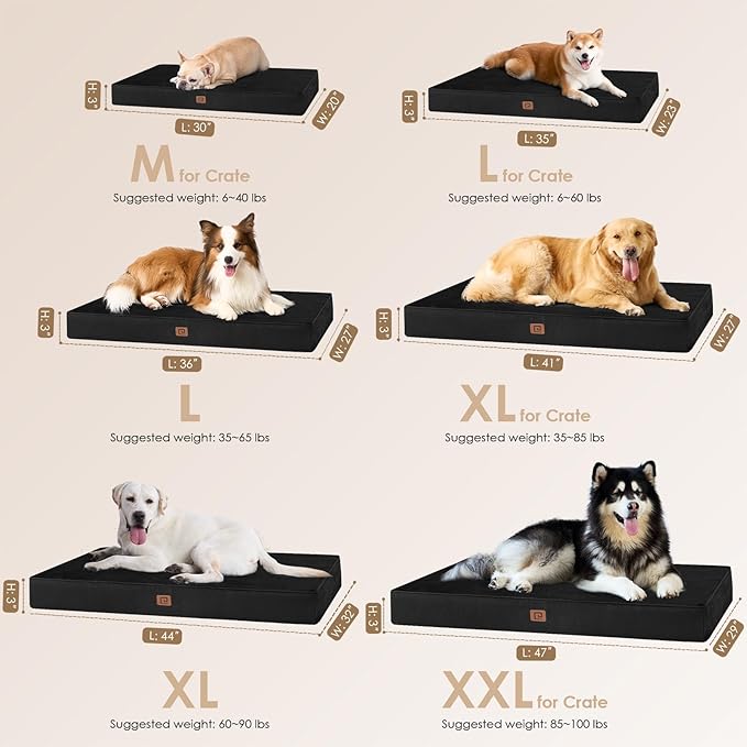 EHEYCIGA Waterproof Dog Bed Orthopedic 30"x20", Memory Foam Pet Bed for Medium Dogs, Washable Pet Mat with Removable Cover, Black