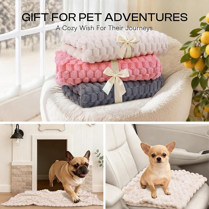 Luciphia Soft 300GSM Fleece Pet Blanket for Small Medium Large Dogs Washable 3D Textured Flannel Cat Puppy Decorative Furniture Protector Throw Durable White, L(41''x31'')