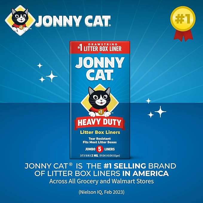 Jonny Cat Litter Box Liners: Heavy Duty - Tear & Leak Resistant - Drawstring Close - Jumbo,5 Count (Pack of 2)