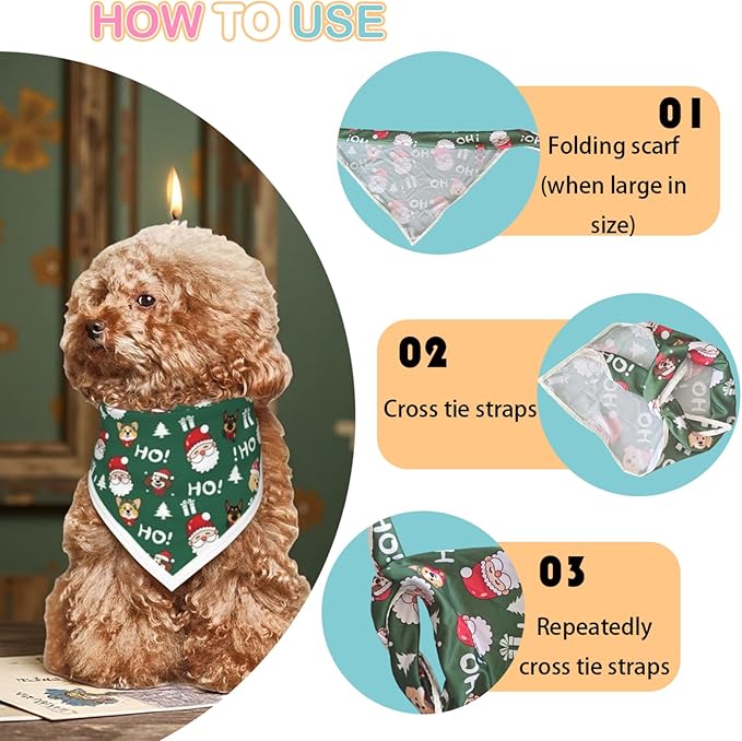 Christmas Dog Bandanas Santa Claus Dogs Scarf for Boy and Girl,Reflective Dog Bandana for Night Safety,Adjustable Cat Dogs Triangle Pet Scarves for Small Dogs,Green,S