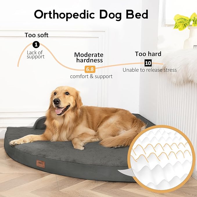 Large Orthopedic Dog Bed with Sides XXL Dog Beds with Removable Washable Cover Non-Slip Waterproof Pet Bed for Extra Large Dogs - Dark Grey XXL