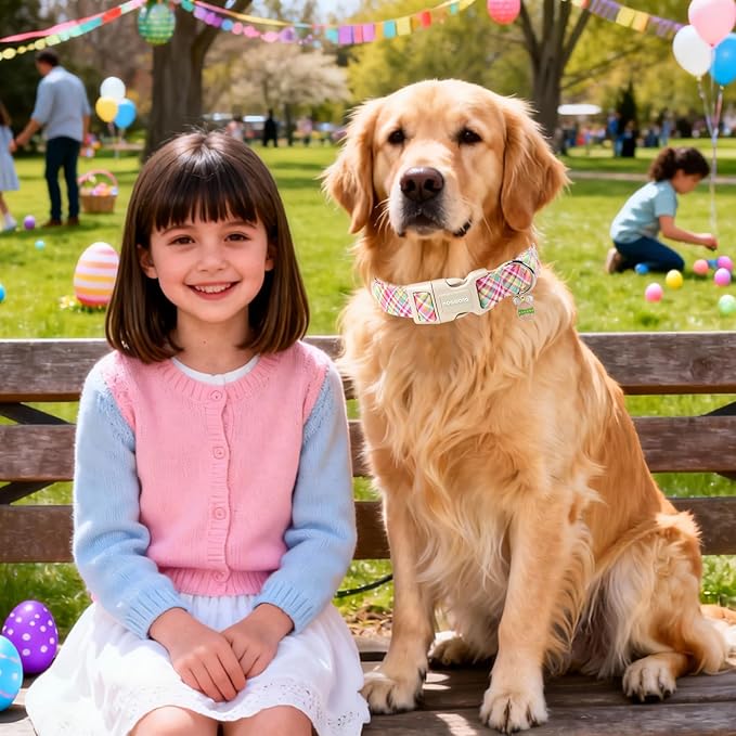 DOGWONG Easter Dog Collar, Cute Easter Colorful Plaid Pet Collar Durable Holiday Girl Boy Dog Collars for Puppy Small Dogs,XS Visit The Elegant Little Tail Store