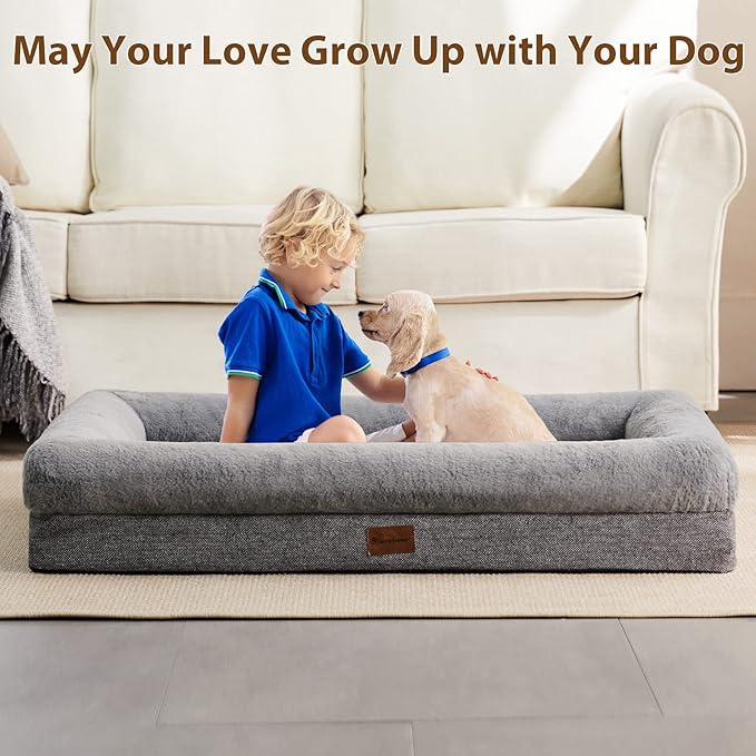 BFPETHOME XL Extra Orthopedic Dog Bed for Large Dogs – Washable Couch-Style Pet Bed with Supportive Bolster Sides, Removable Waterproof Cover, Non-Slip Bottom, Comfortable Dog Bed for Better Sleeping