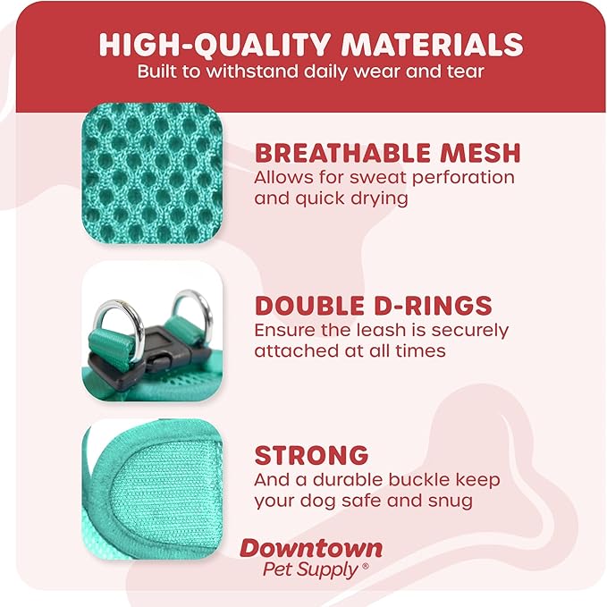 Downtown Pet Supply Step-in Dog Harness – No Pull, Adjustable Padded Mesh with Reflective Trim, Secure Buckle Strap – Comfortable & Breathable Small Dog Harness, Small, Bermuda Blue