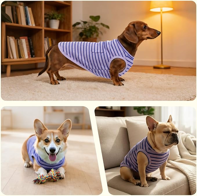 Dog Clothes, Stripe Dogs Shirts for Small & Medium Breeds, Pet Tank Top, Breathable Waffle Fabric Puppy Outfit, Shirt for Chihuahua, Yorkie, Dachshund, Corgi (4Pack, Small)