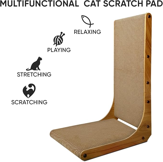 AGYM Cat Scratcher, 26 inch L Shape Cat Scratching Pad for Indoor Cats, Durable Sustainable Cardboard Scratcher, Recyclable Vertical Cat Scratch Pad to Protect Furniture, Large