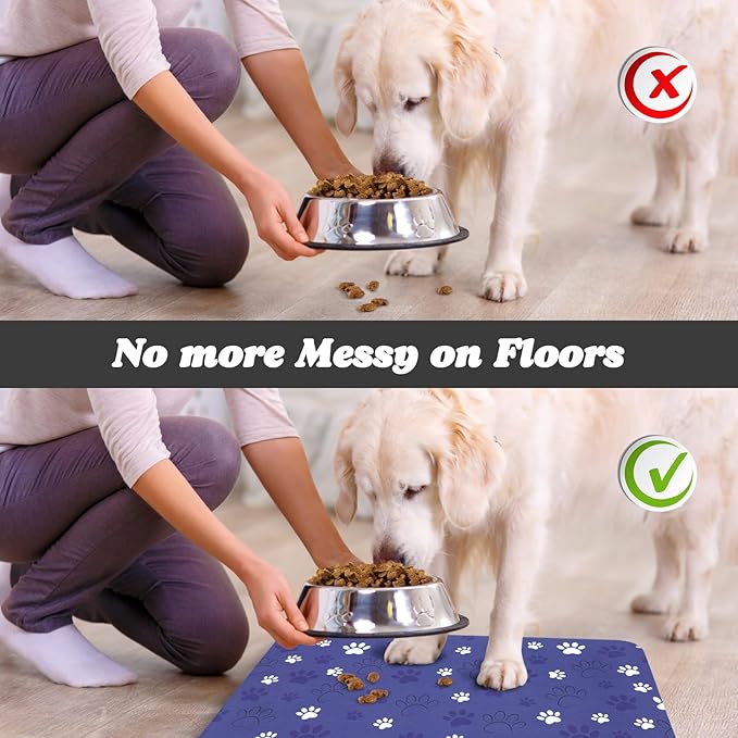 Dog Food Mat, Absorbent Water Bowl Mats Cat Pet Feeding Placemats Dark Blue 24 * 32 inch