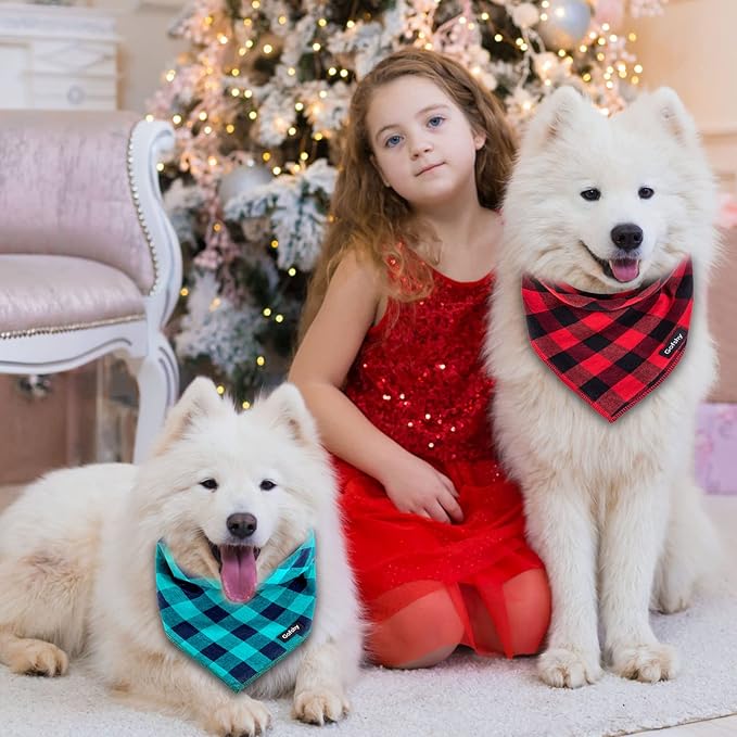 Buffalo Plaid Dog Bandanas Fall Christmas Small 6PCS Dog Gifts Red Blue Green Orange Black Brown Scarf Adjustable Kerchief for Small Cats Puppy