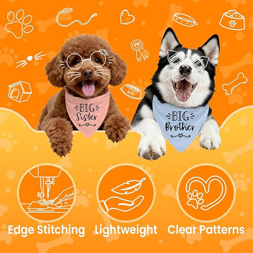 2 Pack Big Sister Big Brother Dog Bandanas, Adjustable Pet Bandana for Pregnancy Announcement, Soft Triangle Scarf for Small Medium Large Dogs, Puppy Sibling Reveal Accessories