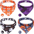 PAWCHIE Halloween Bandanas 4 Pack, Reversible Pumpkin Dog Scarf Bibs, Dog Holiday Costume Set with Two Adjustable Snaps, Multiple Halloween-Themed Patterns for Puppy, Cats, Pets