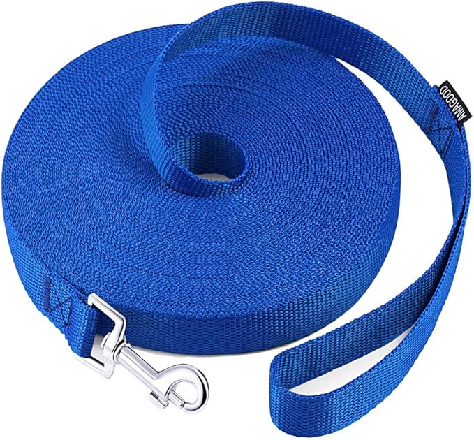 AMAGOOD Dog/Puppy Obedience Recall Training Agility Lead-15 ft 20 ft 30 ft 50 ft Long Leash-for Dog Training,Tie Out,Play,Safety,Camping (50Feet x 1Inch, Blue)