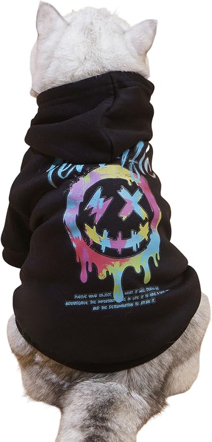 QWINEE Dog Hoodie Shirt Sweatshirt - Stylish Clothes for Cat Kitten Puppy Small Medium Large Dogs - Black X-Small