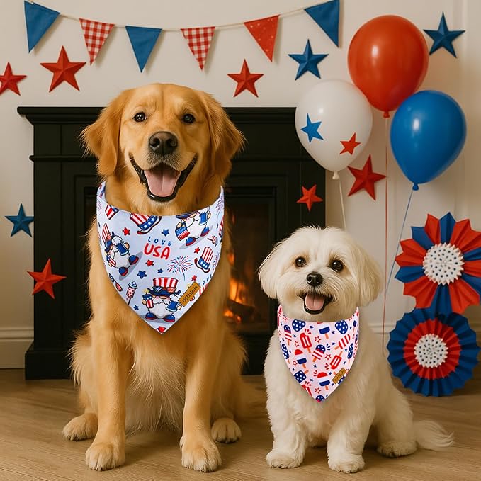 4th of July Dog Bandanas with Snap Button, 2 Pack American Flag Pet Scarf for Boy & Girl, Premium Durable Fabric, Adjustable Fit, Patriotic Bandana for Large and Extra Large Dogs (X-Large)