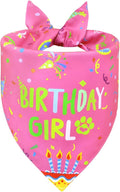 Dog Birthday Bandana Girl for Large X-Large Dogs, Reversible 2 Patterns in 1, Pink Confetti Scarf, Happy Birthday Party Outfit Puppy Gift (18-23" Neck)