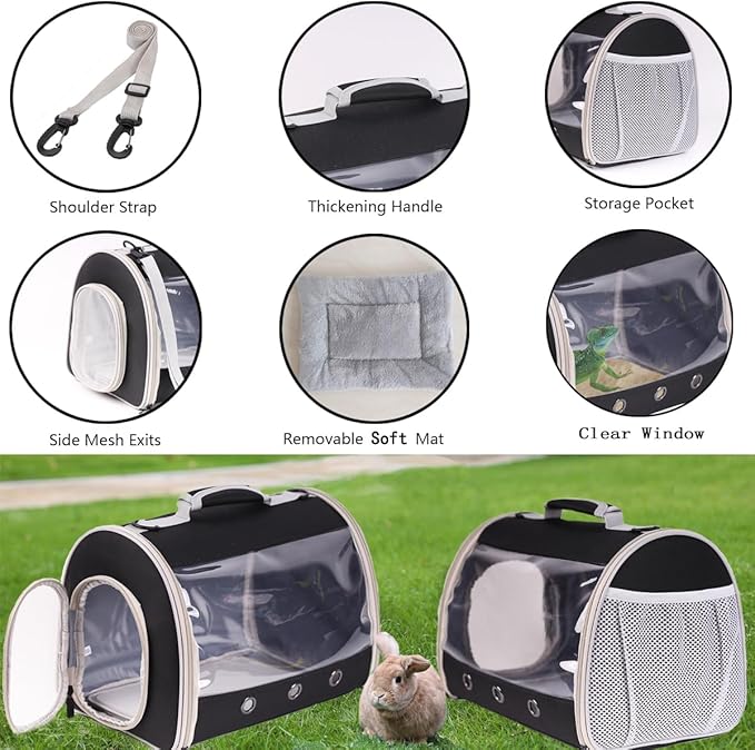 Bearded Dragon Travel Carrier Backpack,Lizard Backpack Carrier,Space Capsule Clear Bubble Window Astronaut Reptile Carrier Backpack for Guinea Pig,Sugar Glider,Bunny (Grey, TPU Carrier+MAT)
