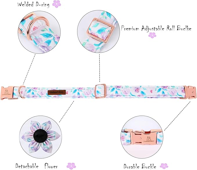 Lionheart Glory Cute Floral Pattern Adjustable Dog Collar for X-Small Dogs - Purple with Flower