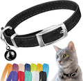 CollarDirect Leather Cat Collar, Kitten Collar with Removable Bell Black Blue Red Orange Lime Green (8-11 Inch, Black)