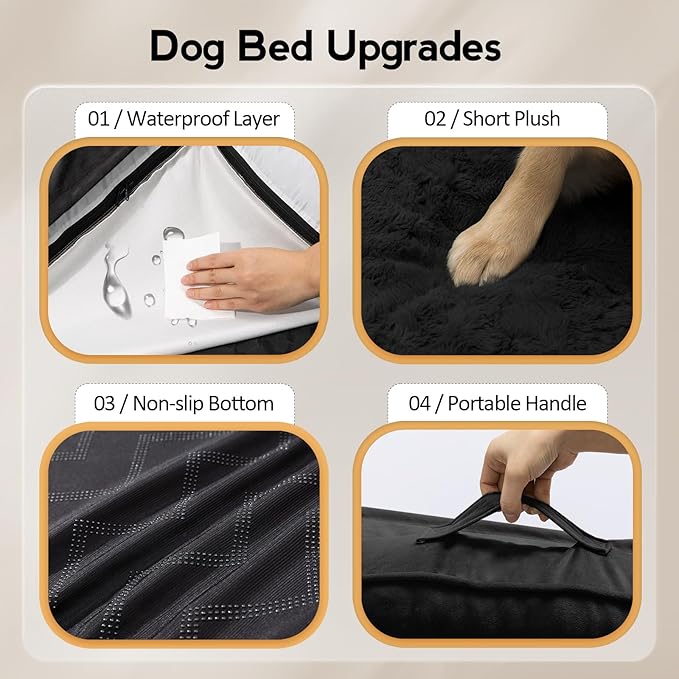 Large Dog Bed - XL Orthopedic Egg-Crate Memory Foam Dog Beds with Removable Washable Cover, Waterproof Pet Beds with Non-Slip Bottom, Black