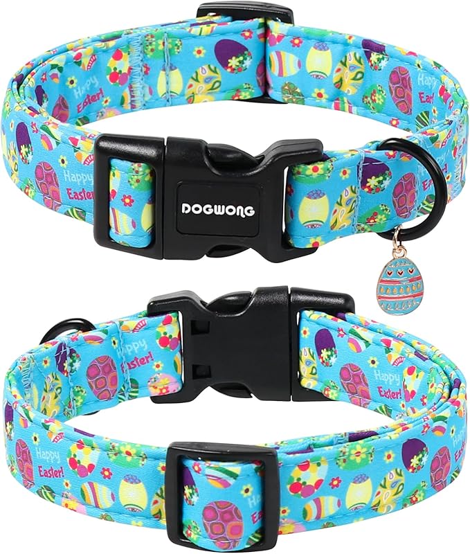 DOGWONG Easter Dog Collar, Cute Easter Egg Pet Collar Durable Holiday Girl Boy Adjustable Cotton Dog Collars with Quick Release Buckle for Large Dogs,XL Visit The Elegant Little Tail Store