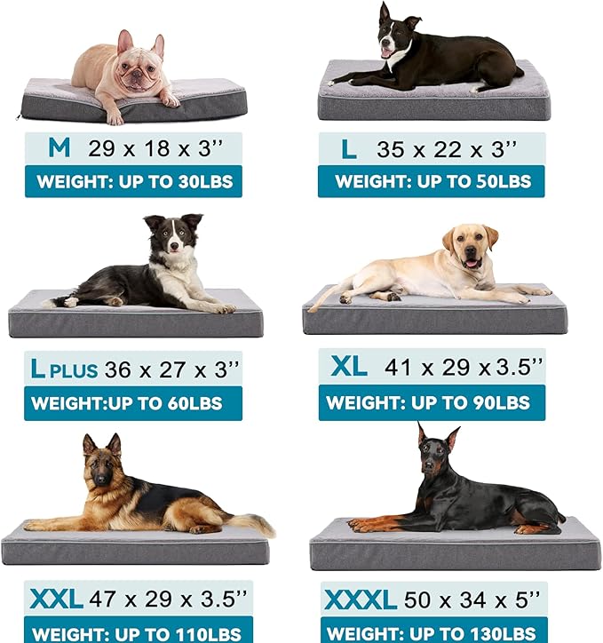 Memory Foam Large Dog Bed, Cooling Dog Beds for Large Dogs, Washable Orthopedic Pet Bed for Crate with Joint Relief Memory Foam, Waterproof Liner and Plush Cover (35’’x 22’’)