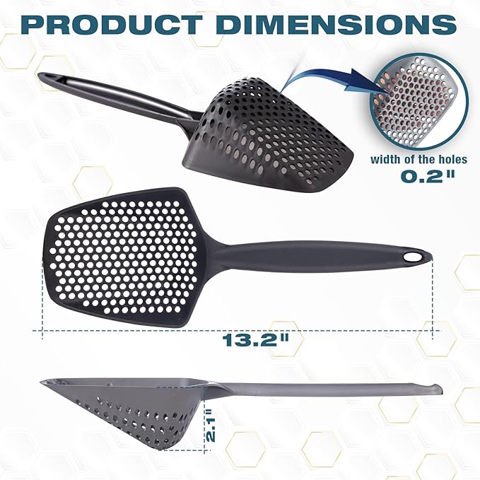 Set of 2 Cat Litter Scoop with Small Holes, Deep Sifting Shovel for Fine Litter, Reptile Terrarium Sand & Rabbit Pooper Lifter, Hanging Handle Poop Scooper (Gray, Set of 2)