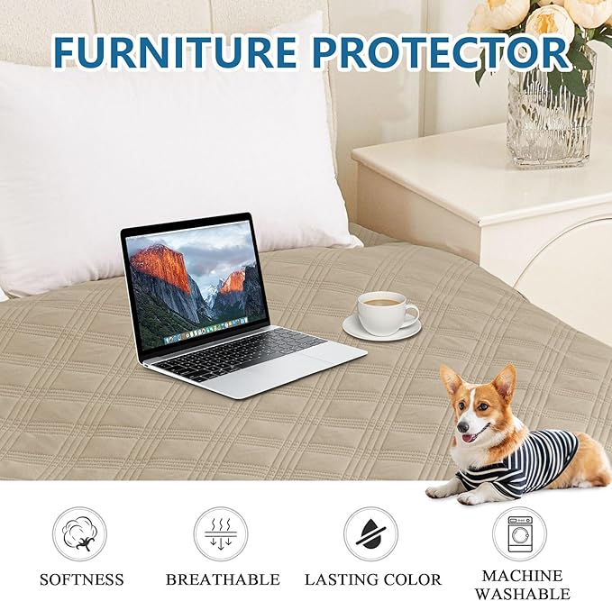 hyha Waterproof Dog Blanket, Reversible Pet Bed Blanket, Soft Sofa Couch Cover for Dogs Washable, Waterproof Pet Couch Covers for Sofa Puppy Cats Furniture Protector(40"x80", Taupe/Beige)