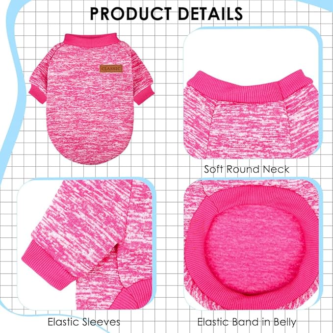 3 Pack Dog Sweaters for Small Dogs Girl Boy Winter Fleece Clothes Warm Soft Dog Sweatshirt Outfit for Dogs Cats Pet Apparel (Rose+Light Blue+Purple, X-Small)