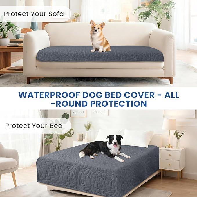 Waterproof Dog Blanket, Non-Slip Soft Pet Bed Cover, Couch Cover for Dogs Washable, Protects Sofa, Furniture, Crate, Car, Tear Resistant Leakproof Pet Blanket (82x82 Inch, Dark Grey)