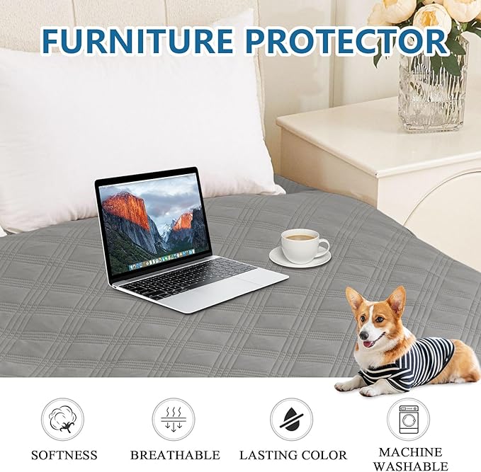 hyha Waterproof Dog Blanket, Reversible Pet Bed Blanket, Soft Sofa Couch Cover for Dogs Washable, Waterproof Pet Couch Covers for Sofa Puppy Cats Furniture Protector(52"x82", Grey/Dark Grey)