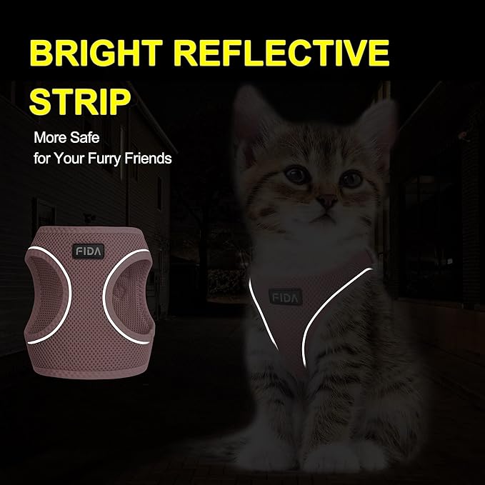 Fida Comfy Dog Harness with Leash, Cat Vest Harness Escape Proof, Breathable Lightweight Soft Mesh, Adjustable Reflective Step-in Harness for Puppy Toy Breeds & Extra-Small Pet (XXS, Pink)