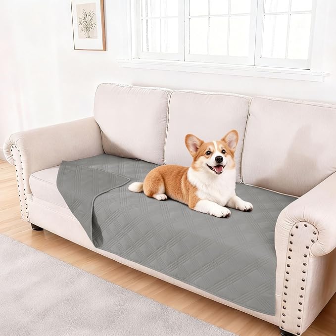 hyha Waterproof Dog Blanket, Reversible Pet Bed Blanket, Soft Sofa Couch Cover for Dogs Washable, Waterproof Pet Couch Covers for Sofa Puppy Cats Furniture Protector(40"x80", Grey/Grey)