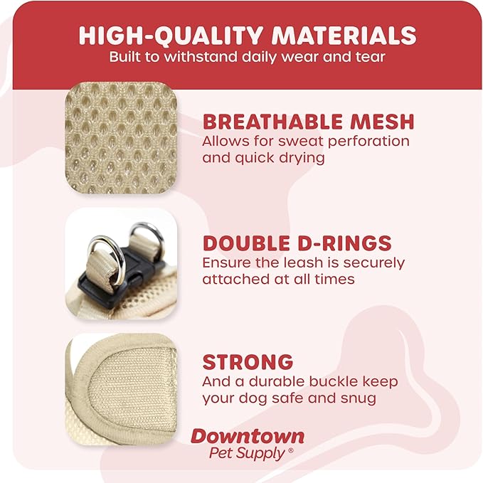 Downtown Pet Supply Step-in Dog Harness – No Pull, Adjustable Padded Mesh with Reflective Trim, Secure Buckle Strap – Comfortable & Breathable Small Dog Harness, Small, Khaki