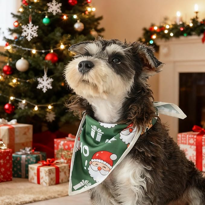 Christmas Dog Bandanas,Reflective Dog Bandana for Night Safety,Adjustable Santa Claus Dog Scarf Triangle Boy and Girl Pet Scarves for Medium Dogs,Green,M