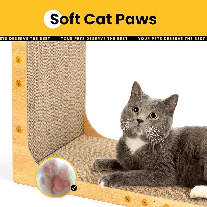 Cardboard Cat Scratcher,26 Inch L Shape Scratch Pad Wall Mounted,Vertical Scratching Board, Durable Cardboard to Protect Furniture for Indoor Cats,Wood Grain Junbo