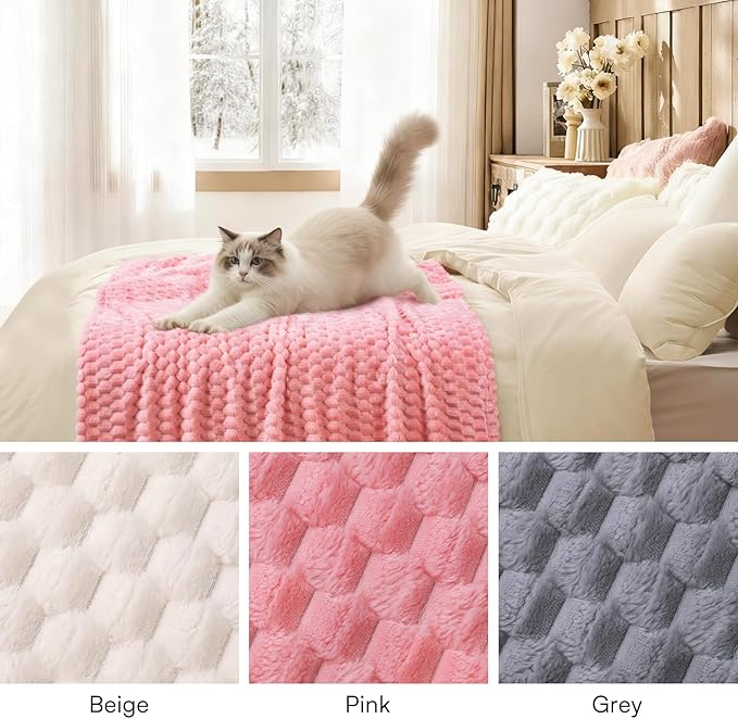 Luciphia Soft 300GSM Fleece Pet Blanket for Small Medium Large Dogs Washable 3D Textured Flannel Cat Puppy Decorative Furniture Protector Throw Durable Pink, XL(57''x40'')