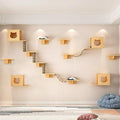 Cat Wall Shelves and Furniture Set with Condos, Perches, Bridge Ladders, Sisal Scratching Posts - Steps and Houses for Cats (B)