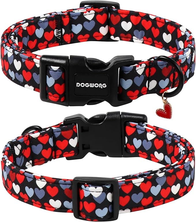 DOGWONG Red Heart Dog Collar, Cute Valentine Collar, Valentine's Day Dog Collar with Strong Plastic Buckle for Small Medium Large Dogs,XL