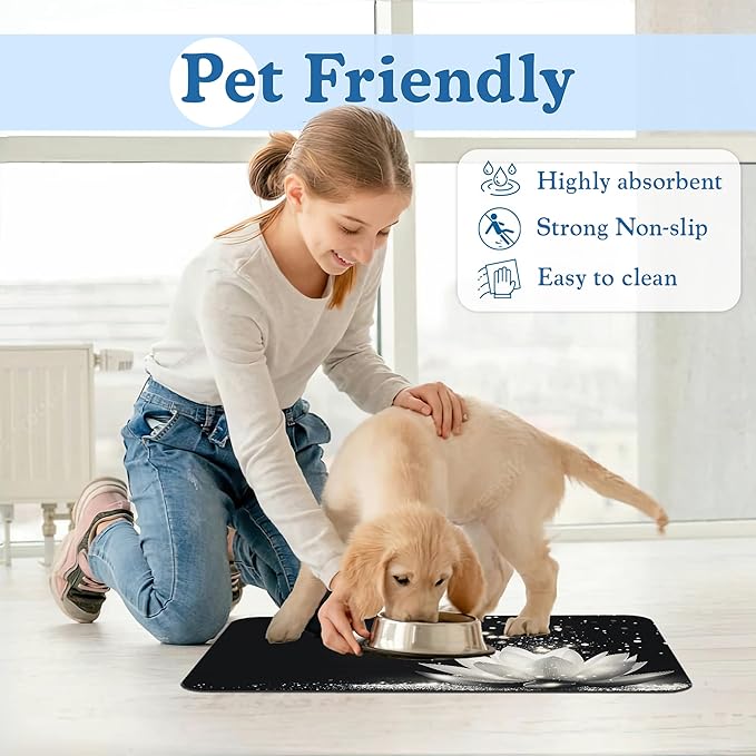 Magic White Lotus Pet Feeding Mat–Christmas Stocking Quick Dry Absorbent Dog Cat Food Mat, Non Slip Waterproof Bowl Placemat for Messy Eaters, Pet Accessories for Floors 16"x24"