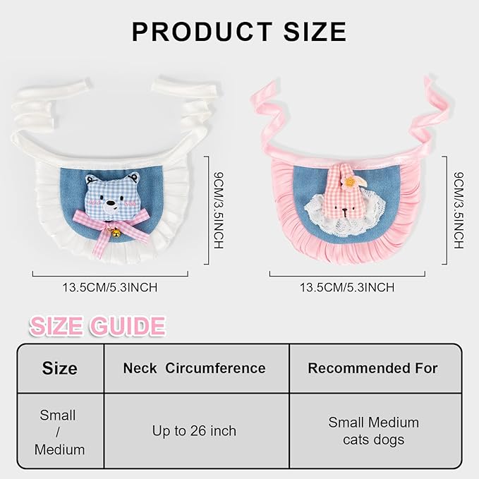 HOWWFALY Adorable Cat Princess Costume Blue Cat Beret with Little Heart & Bear Bib Scarf Bell Bow Set, Adjustable Pet Costume for Halloween Christmas Birthday Parties