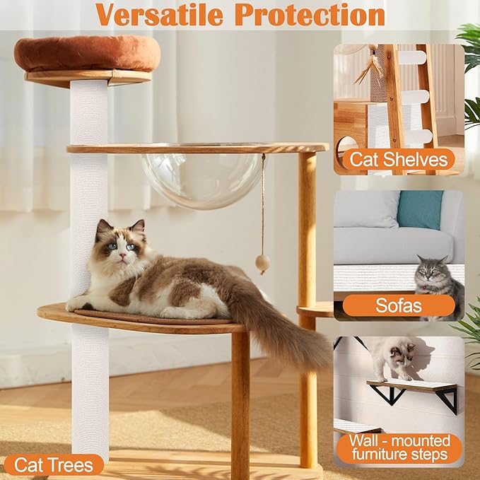 Cat Scratch Furniture Protector - 118" x 13.8" Trimmable Self-Adhesive Cats Claws Scratch Pads, DIY Cat Climbing Couch Protector for Scratch Post Cat Tree Replacement Indoor (Cream White)