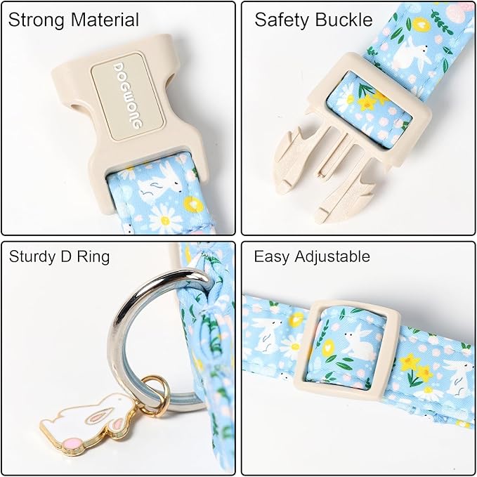DOGWONG Easter Dog Collar-Cute Easter Rabbit Bunnies Egg Dog Collar, Adjustable Soft Easter Dog Collar for Small Medium Dogs, S