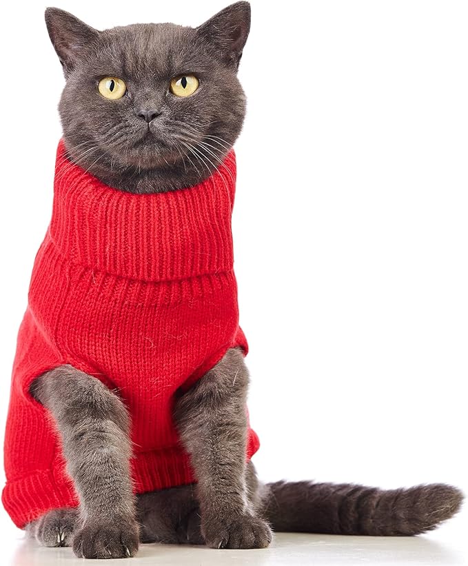 Stretchy Cat Sweater - 17 Colors & 6 Sizes | Snug Winter-Ready Knit for Boy/Girl Cats & Kittens(Red, Medium)