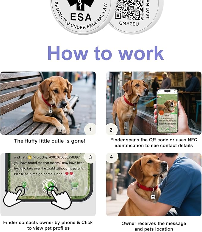 ESA Dog Tag, QR Code Dog Tag, Modifiable Free Pet Online Profile, Scannable QR Code, Scan QR Send Instant Location Alert Email, Silicone Lightweight ID Tag for Dog and Cat (White, Small)