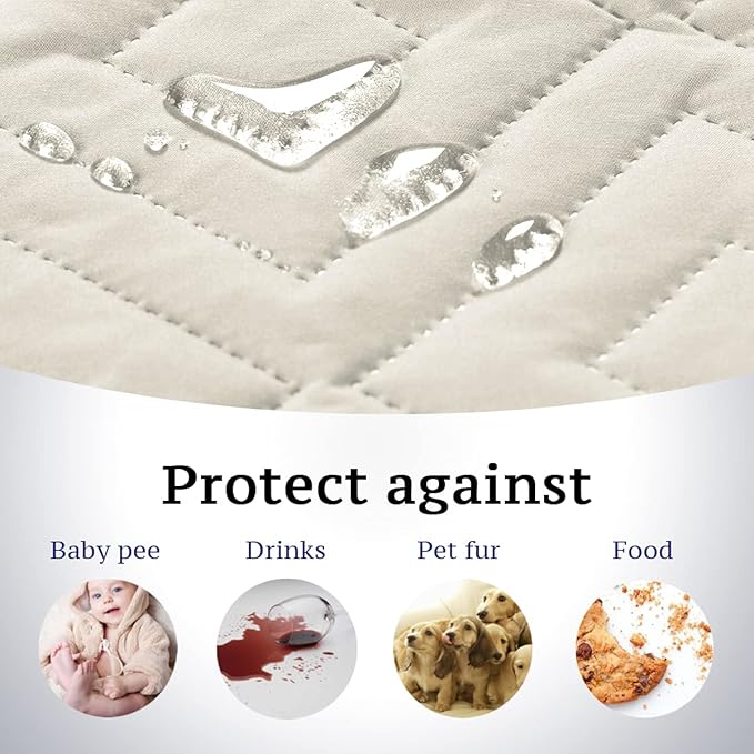 H.VERSAILTEX Reversible Loveseat Cover Furniture Protector Anti-Slip Water Resistant 2 Inch Wide Elastic Straps Couch Covers Pets Kids Fit Sitting Width Up to 46"(Love Seat: 75" x 90", Ivory/Beige)