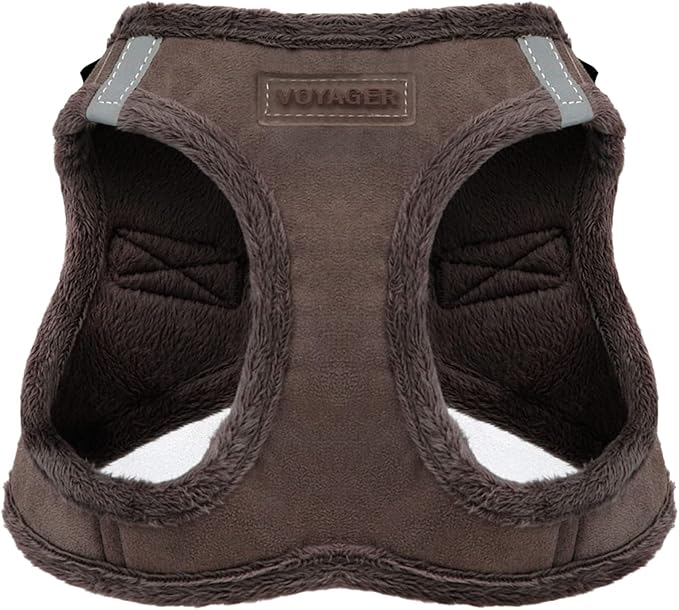Best Pet Supplies - All Weather Plush, Reflective, No Pull Harness for Small, Medium Dogs, Cats - Secure with Hook & Loop Fastener, Buckle, Double D-Rings - Chocolate Suede, M