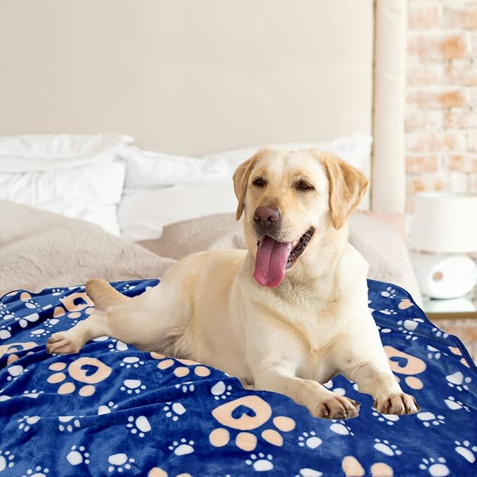 Dog Blanket, Soft Fleece Dog Blankets for Extra Large Dogs, Fluffy Flannel Pet Cat Puppy Blanket Mat Cover for Bed Couch, Cute Paw Print Throw Blanket for Dogs, Blue 80"X60"