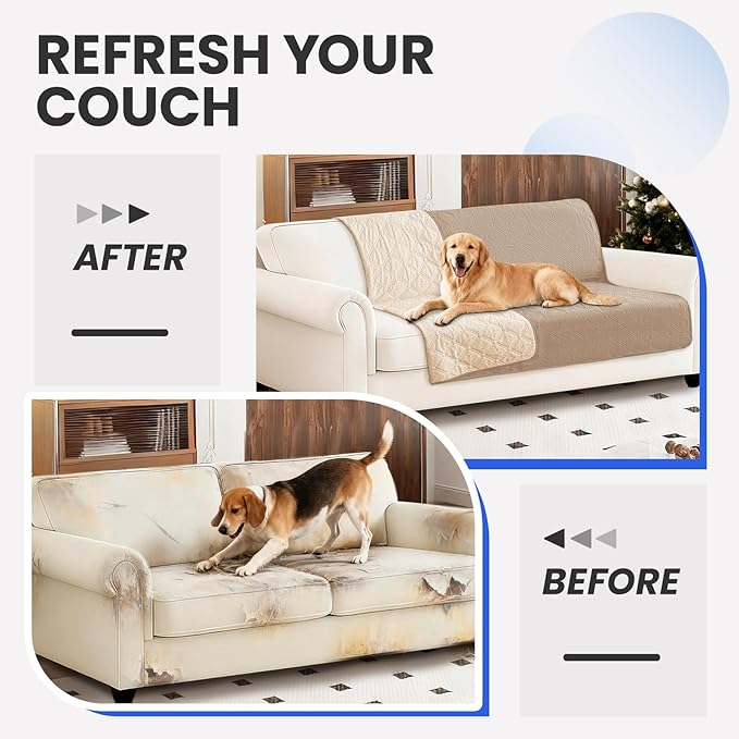 Waterproof Dog Blanket, Non-Slip Soft Pet Bed Cover, Couch Cover for Dogs Washable, Protects Sofa, Furniture, Crate, Car, Tear Resistant Leakproof Pet Blanket (52x82 Inch, Khaki)