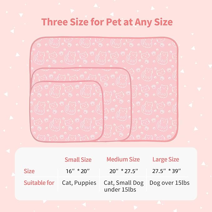NWK Pack of 4 Pet Cooling Mat - Ice Silk Cooling Mat for Dogs & Cats Portable & Washable Pet Cooling Blanket, Car Seats, Beds for Summer (4pcs, Pink Cat, 39’’ X 27’’ X 0.3)